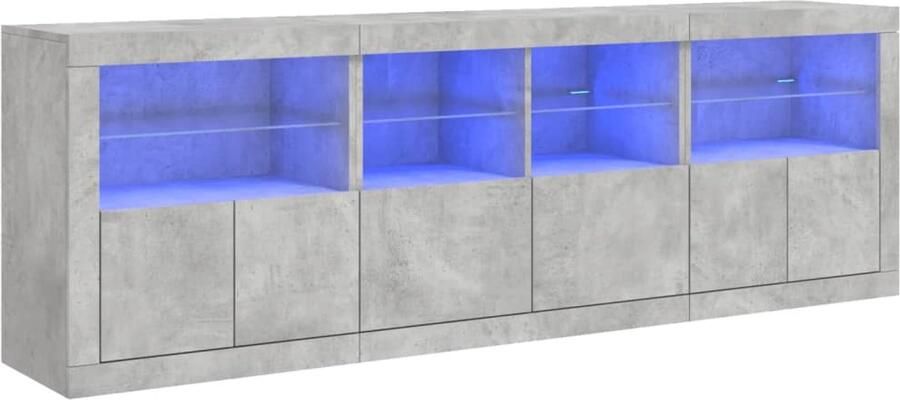 VidaXL Dressoir met LED 202x37x67 cm Betongrijs Dressoir Modern Design Led Verlichting Rgb Licht Opbergkast