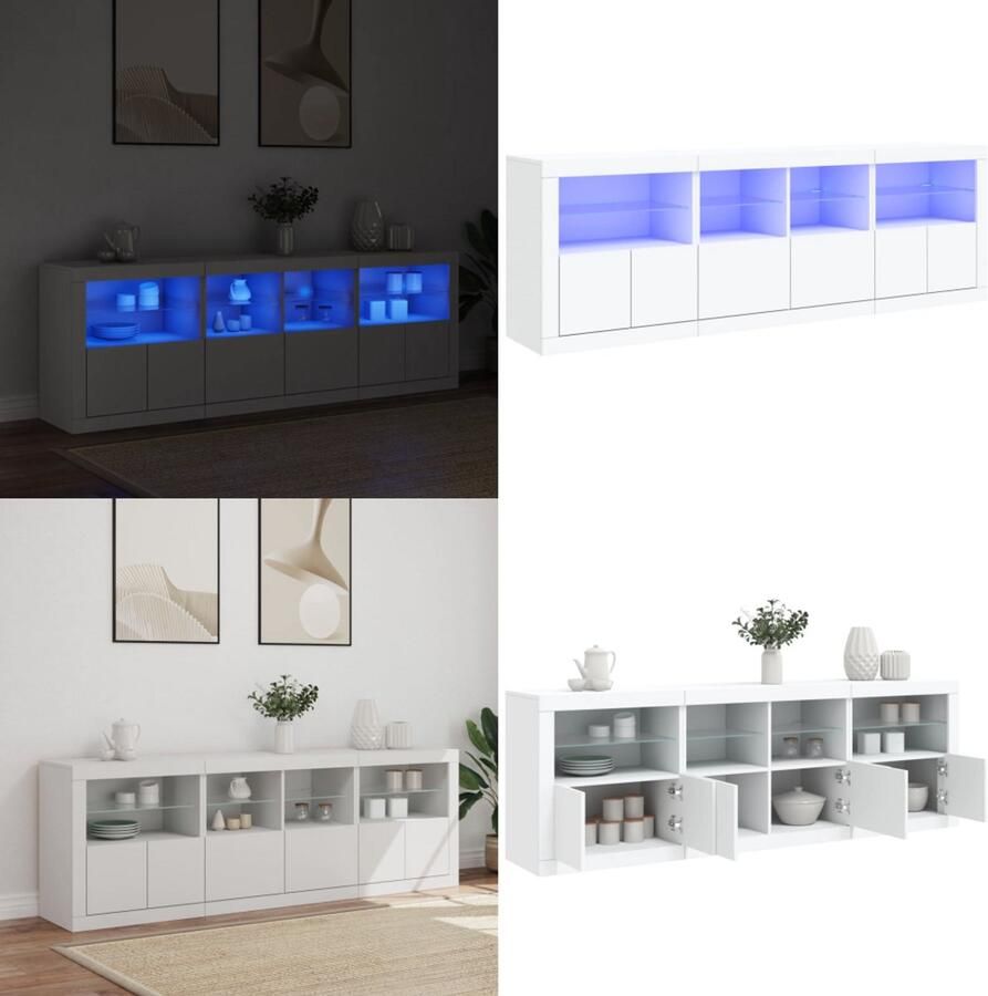 VidaXL Dressoir met LED-verlichting 202x37x67 cm wit Dressoir Dressoirs Opbergkast Buffet