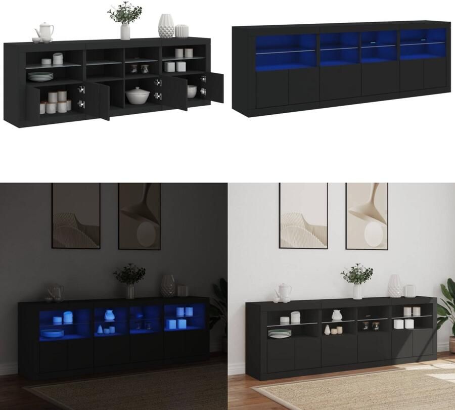 VidaXL Dressoir met LED-verlichting 202x37x67 cm zwart Dressoir Dressoirs Opbergkast Buffet