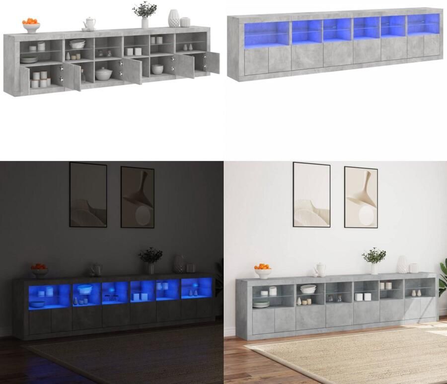 VidaXL Dressoir met LED-verlichting 283x37x67 cm betongrijs Dressoir Dressoirs Opbergkast Buffet