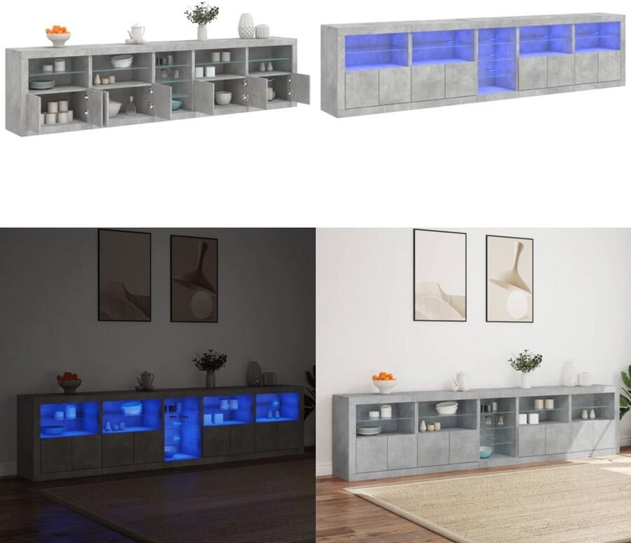 VidaXL Dressoir met LED-verlichting 283x37x67 cm betongrijs Dressoir Dressoirs Opbergkast Buffet