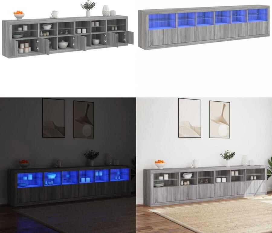 VidaXL Dressoir met LED-verlichting 283x37x67 cm grijs sonoma eiken Dressoir Dressoirs Opbergkast Buffet