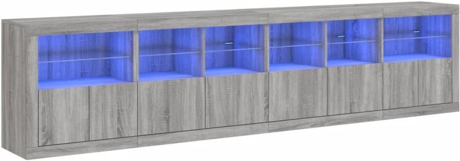 VidaXL Dressoir LED 283x37x67 cm Sonoma Eiken Dressoir LED-verlichting Grijze Kast Houten Dressoir Salontafel