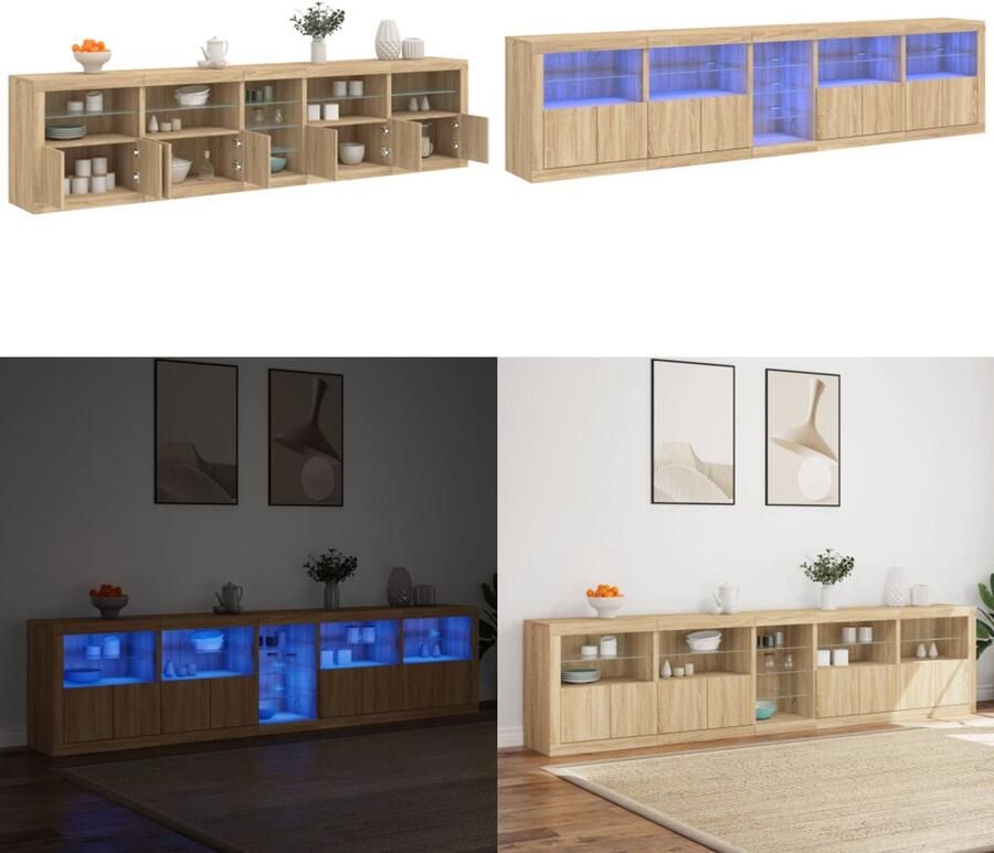 VidaXL Dressoir met LED-verlichting 283x37x67 cm sonoma eikenkleurig Dressoir Dressoirs Opbergkast Buffet