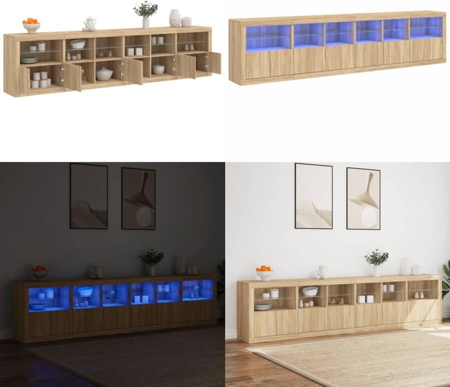 VidaXL Dressoir met LED-verlichting 283x37x67 cm sonoma eikenkleurig Dressoir Dressoirs Opbergkast Buffet