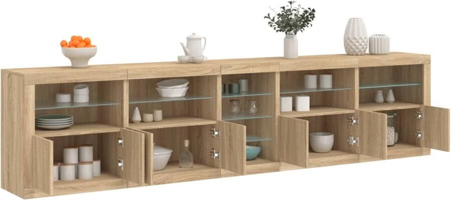 The Living Store Dressoir met LED-verlichting 283x37x67 cm sonoma eikenkleurig Dressoir Modern Dressoir Led Dressoir Salontafel Tv Tafel - Foto 2