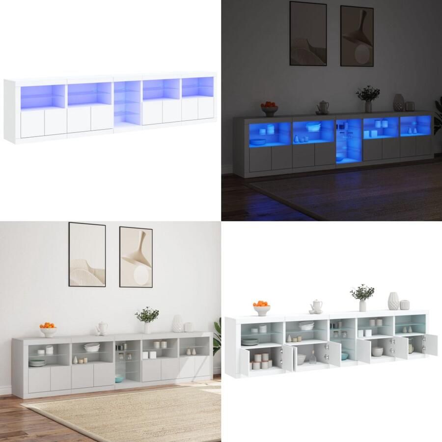 VidaXL Dressoir met LED-verlichting 283x37x67 cm wit Dressoir Dressoirs Opbergkast Buffet