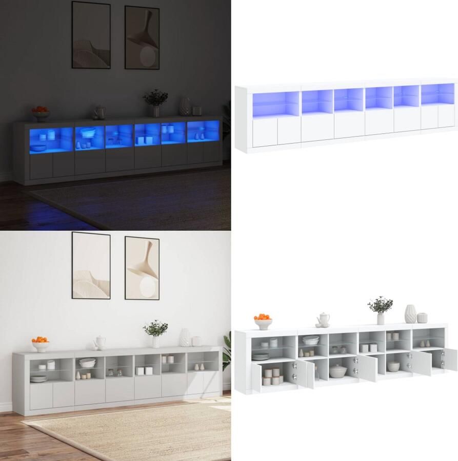 VidaXL Dressoir met LED-verlichting 283x37x67 cm wit Dressoir Dressoirs Opbergkast Buffet