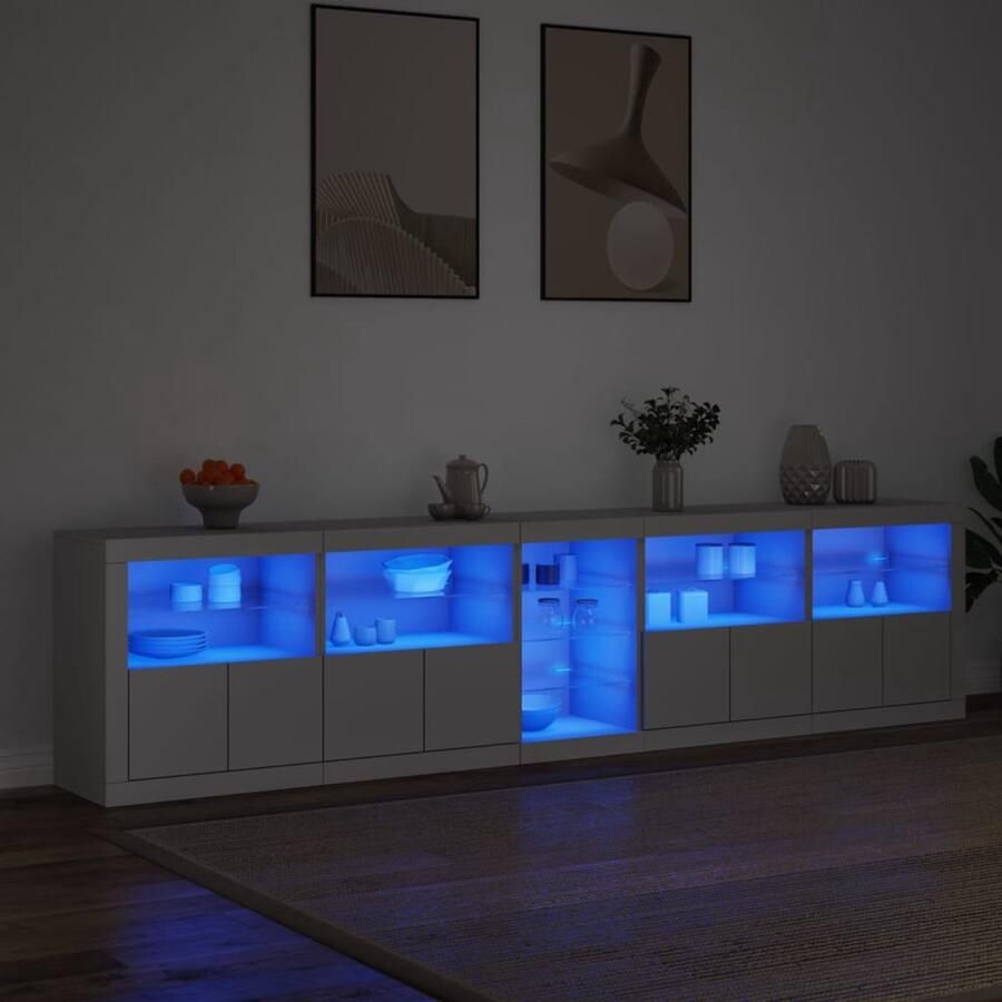 VidaXL Dressoir met LED-verlichting 283x37x67 cm Wit Modern Dressoir Led Verlichting Opberg Kast Tv Stand Salontafel - Foto 2