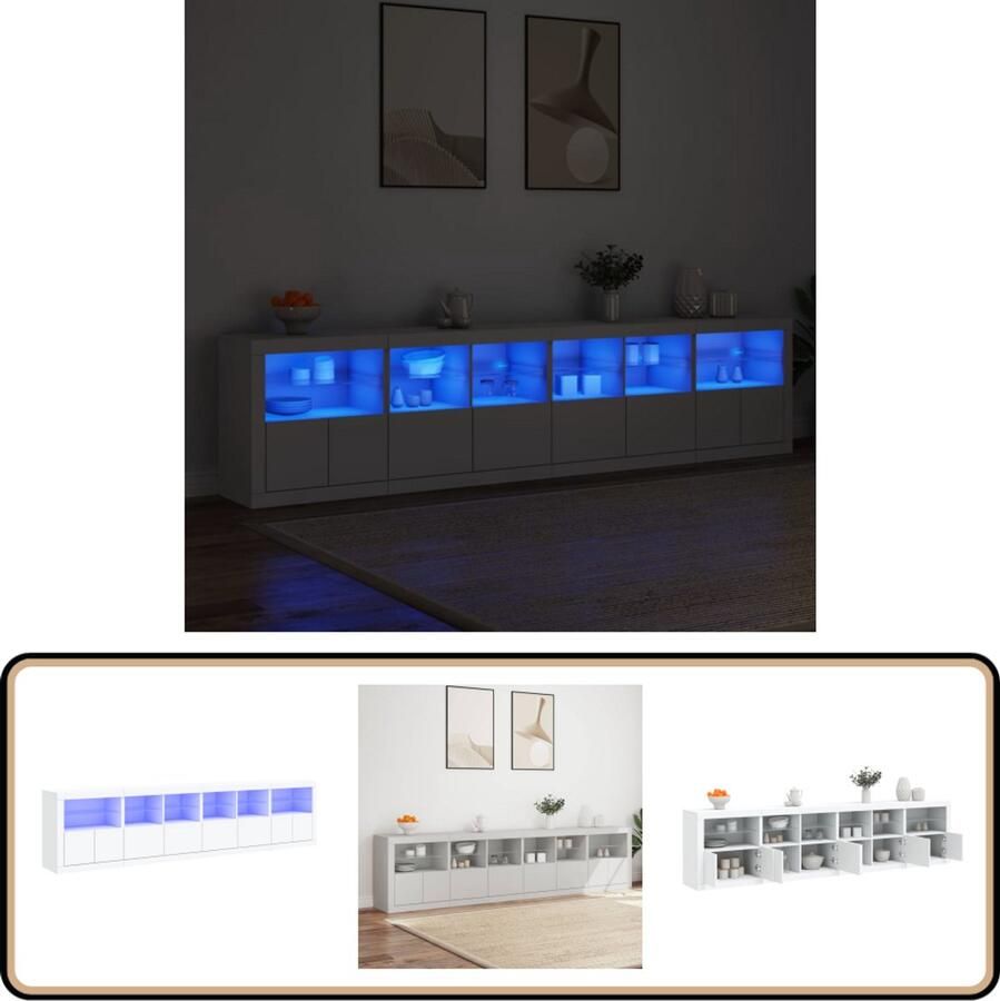 VidaXL Dressoir 283x37x67 cm Wit Met LED-verlichting Modern Dresser Led Lampen Kast Opbergkast Tv Stand Salontafel