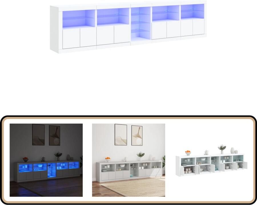 VidaXL Dressoir met LED-verlichting 283x37x67 cm Wit Modern Dressoir Led Verlichting Opberg Kast Tv Stand Salontafel