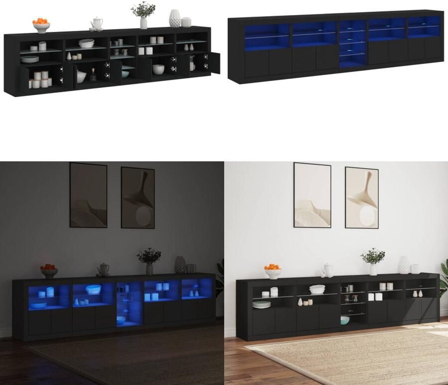 VidaXL Dressoir met LED-verlichting 283x37x67 cm zwart Dressoir Dressoirs Opbergkast Buffet
