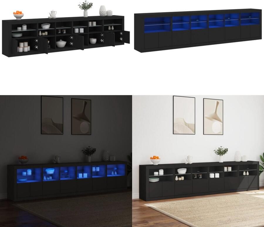 VidaXL Dressoir met LED-verlichting 283x37x67 cm zwart Dressoir Dressoirs Opbergkast Buffet