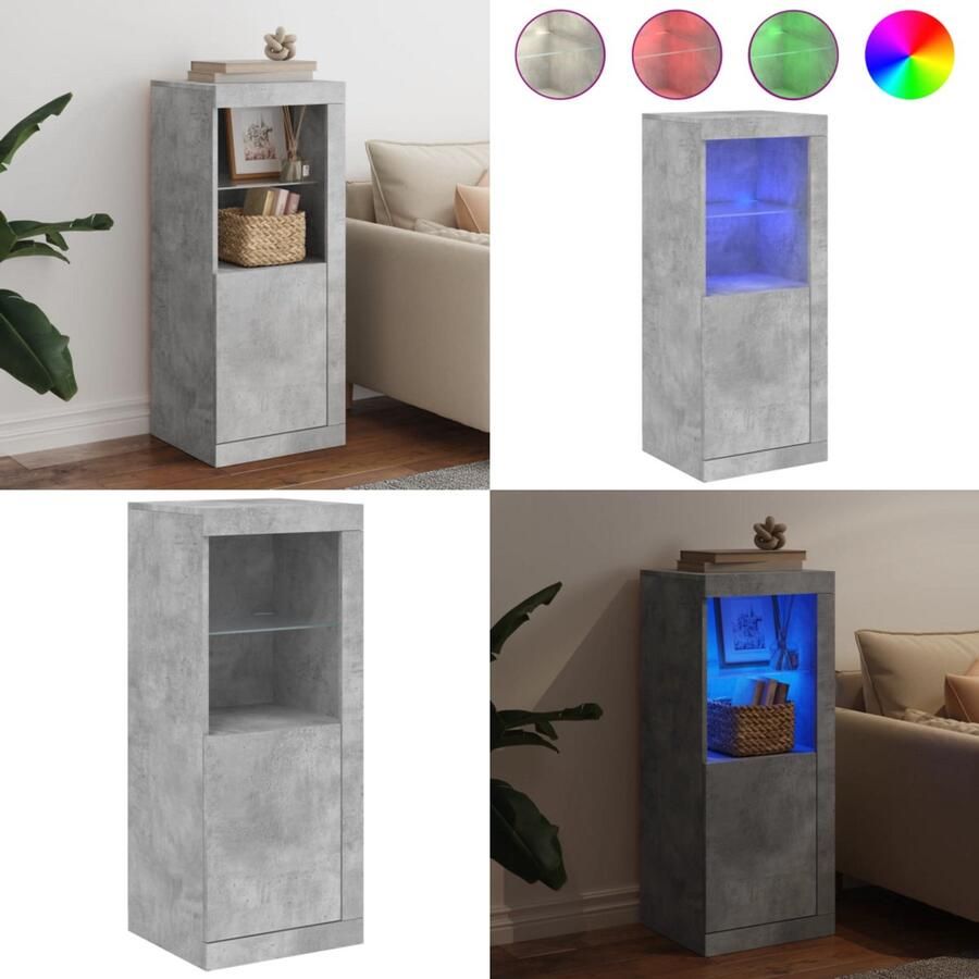 VidaXL Dressoir met LED-verlichting 41x37x100 cm betongrijs Dressoir Dressoirs Buffet Dressoirkast - Foto 2