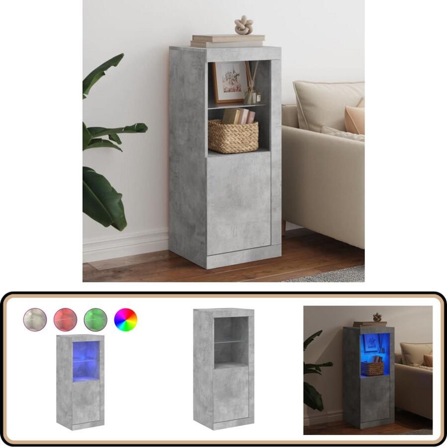 VidaXL Dressoir Met LED-verlichting Betongrijs Dressoir Kast Led Verlichting Betongrijs Houten Dressoir