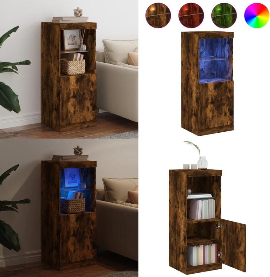 VidaXL Dressoir met LED-verlichting 41x37x100 cm gerookt eikenkleurig Dressoir Dressoirs Buffet Dressoirkast