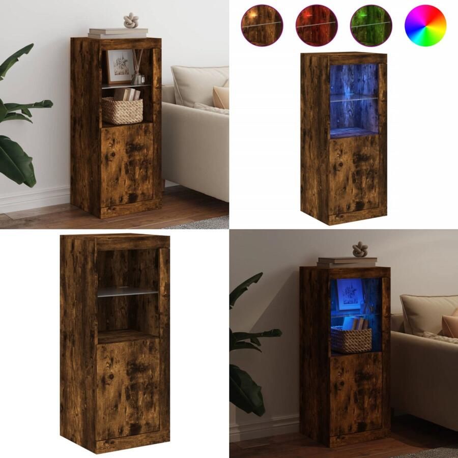 VidaXL Dressoir met LED-verlichting 41x37x100 cm gerookt eikenkleurig Dressoir Dressoirs Buffet Dressoirkast