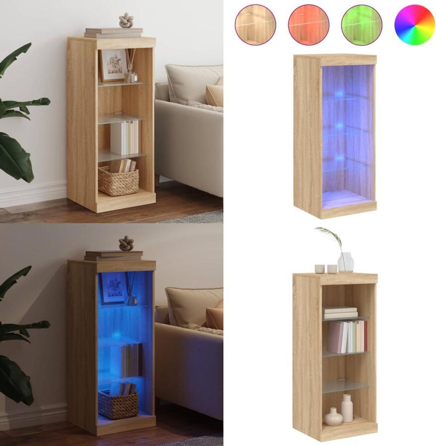 VidaXL Dressoir met LED-verlichting 41x37x100 cm sonoma eikenkleurig Dressoir Dressoirs Buffet Dressoirkast - Foto 2