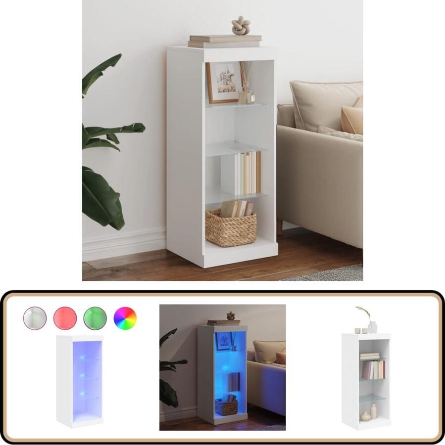 VidaXL Dressoir Met LED-verlichting Wit 100 cm Dressoir Buffetkast Led Verlichting Modern Design Houten Kast