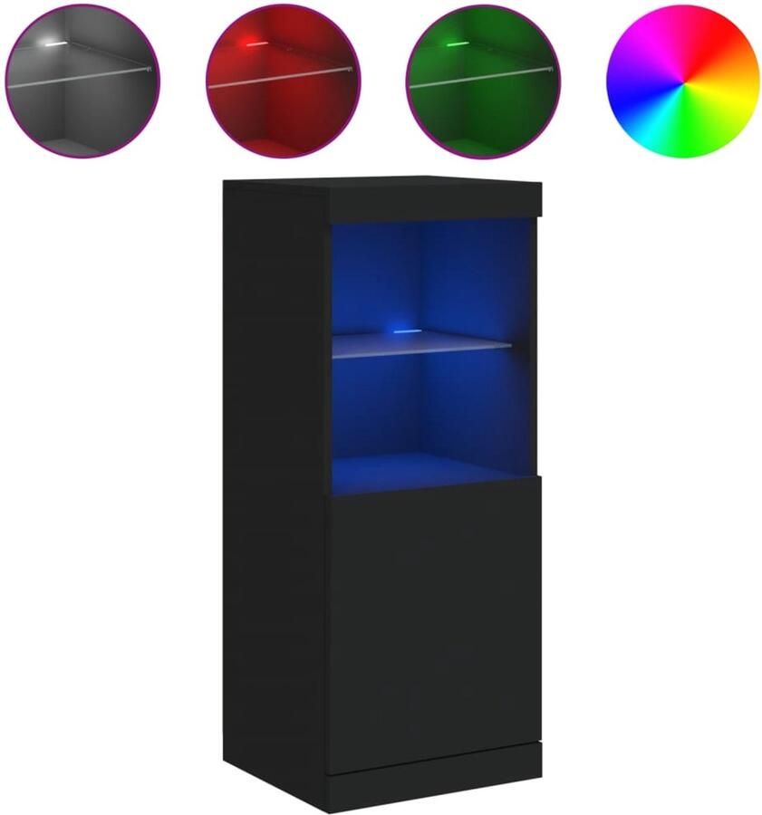 VidaXL Dressoir LED-verlichting Zwart 41x37x100 cm Moderne Kast Dressoir Buffetkast Led Verlichting Zwarte Kast
