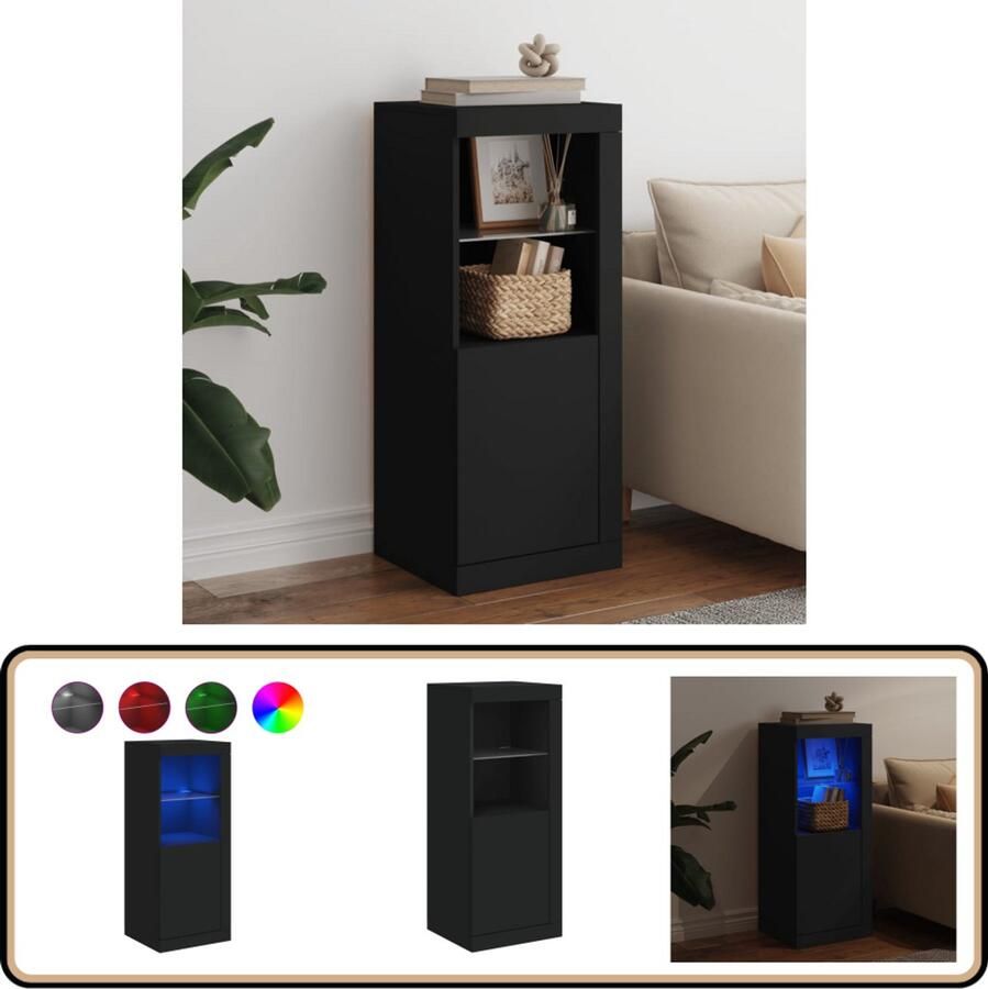 VidaXL Dressoir 41x37x100 cm Zwart LED-verlichting Dressoir Kast Led Verlichting Tv Tafel Salontafel