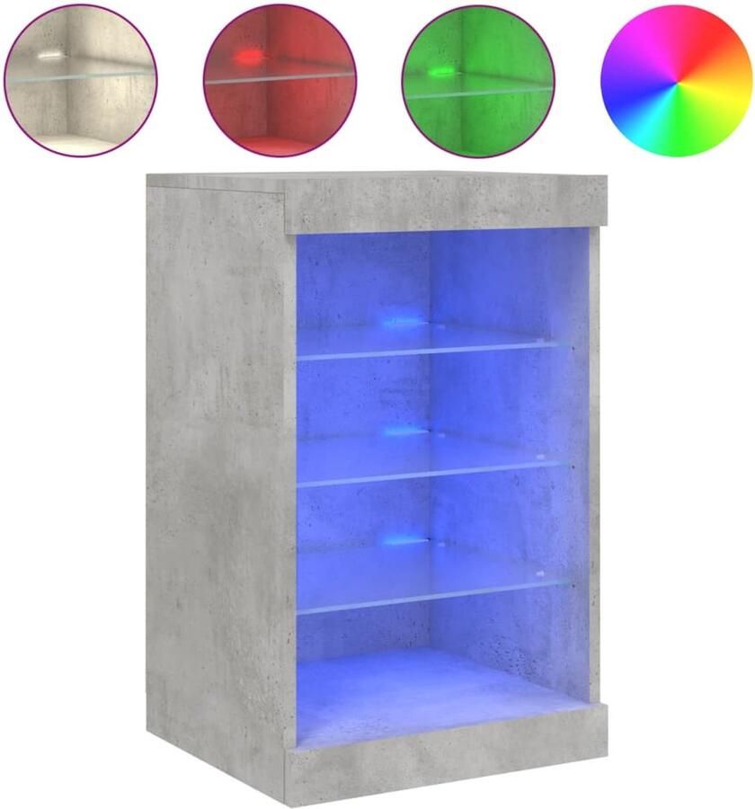 The Living Store Dressoir met LED-verlichting 41x37x67 cm betongrijs Modern Dressoir Led Verlichting Buffetkast Tv Kast Opbergkast - Foto 2