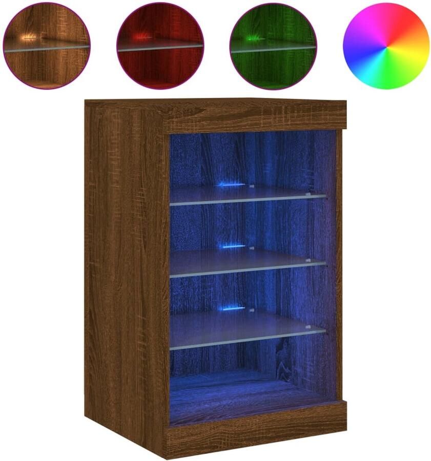 The Living Store Dressoir met LED-verlichting 41x37x67 cm bruin eikenkleur Dressoir Buffetkast Modern Dressoir Led Verlichting Houten Dressoir