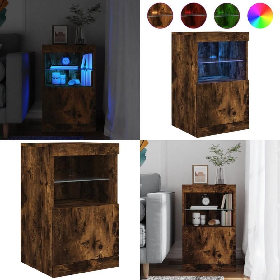 VidaXL Dressoir met LED-verlichting 41x37x67 cm gerookt eikenkleurig Dressoir Dressoirs Buffet Dressoirkast