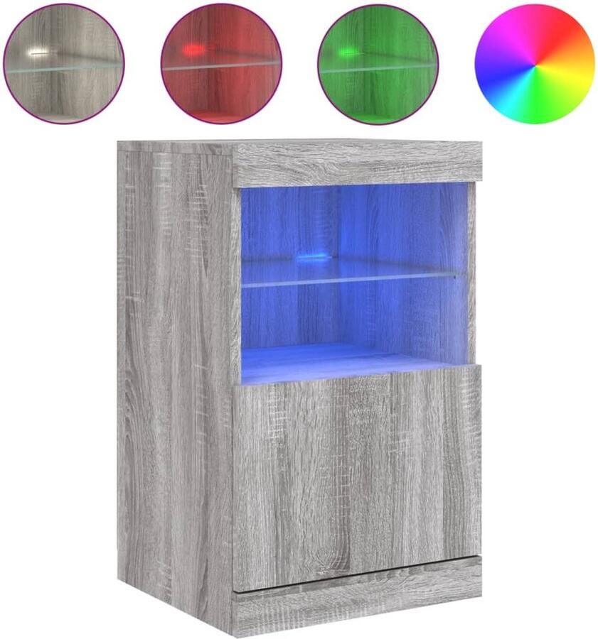 VidaXL Dressoir LED-verlichting Grijs Sonoma Eiken Dressoir Buffetkast Led Verlichting Grijze Kast Houten Kast