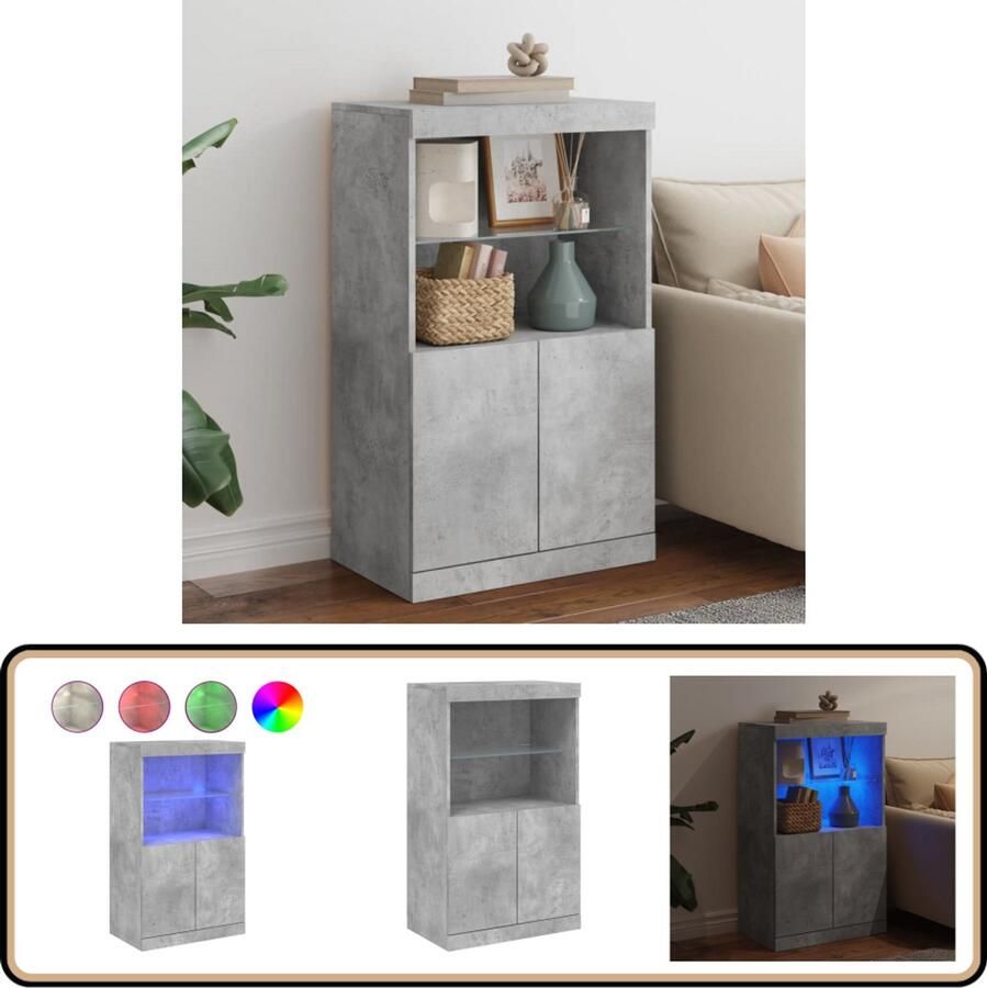 VidaXL Dressoir met LED-verlichting Betongrijs 60 5x100 cm Dressoir Kast Led Verlichting Betongrijs Houten Dressoir
