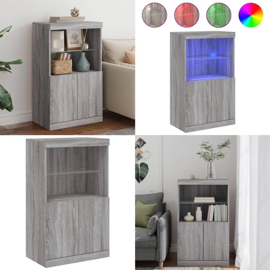 VidaXL Dressoir met LED-verlichting 60 5x37x100 cm grijs sonoma eiken Dressoir Dressoirs Buffet Dressoirkast