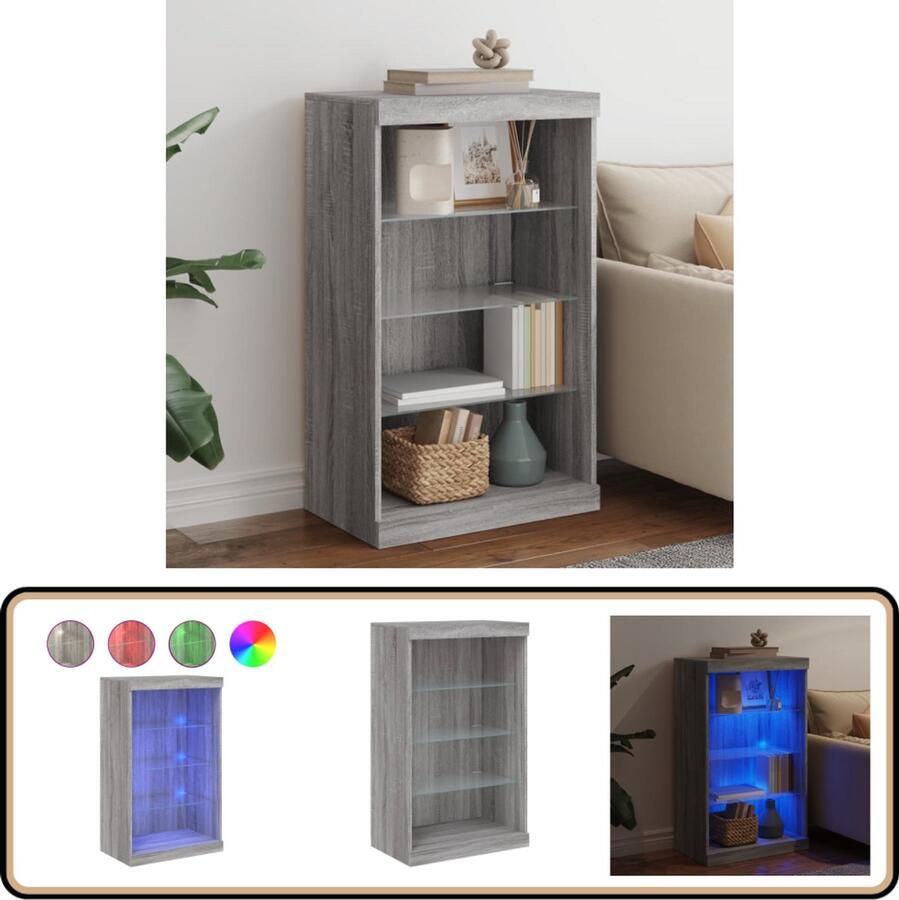 VidaXL Dressoir 60 5x37x100 cm Grijs Sonoma Eiken Dressoir Modern Dressoir Led Dressoir Grijze Dressoirs Houten Dressoir - Foto 2