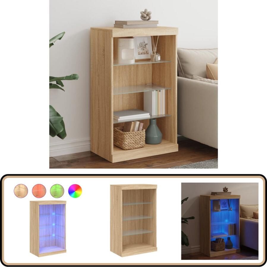 VidaXL Dressoir LED-verlichting Sonoma Eiken 60 5x37x100 cm Dressoir Buffetkast Salontafel LED Verlichting Rgb Led - Foto 2