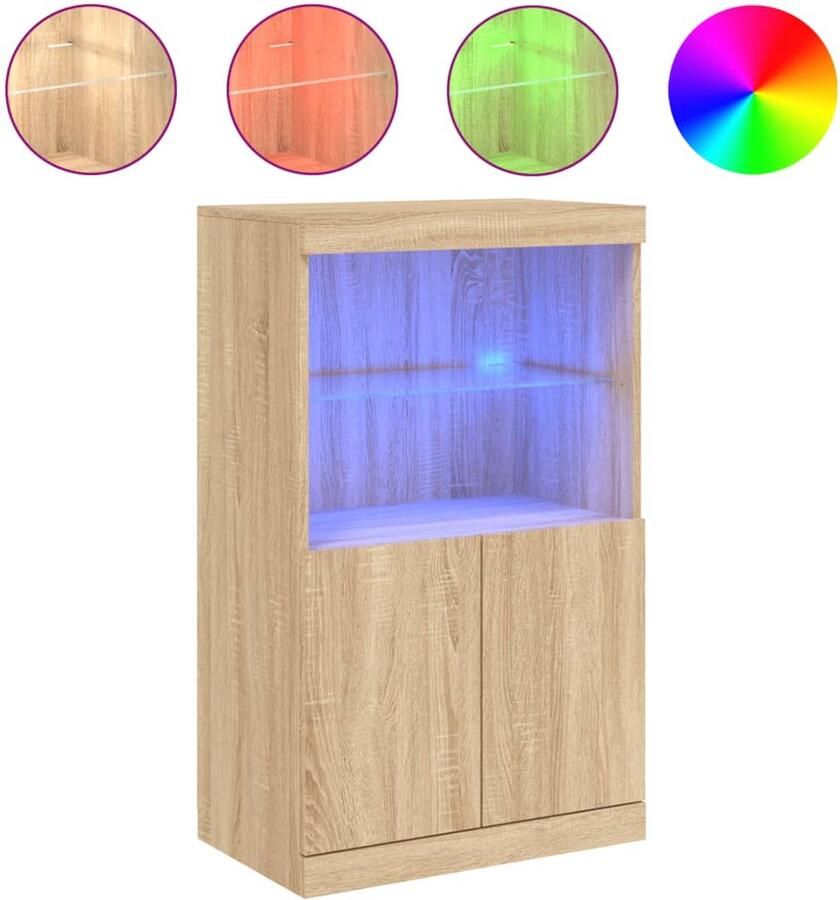 The Living Store Dressoir met LED-verlichting 60 5x37x100 cm sonoma eikenkleurig Dressoir Buffetkast Salontafel LED Verlichting Rgb Led