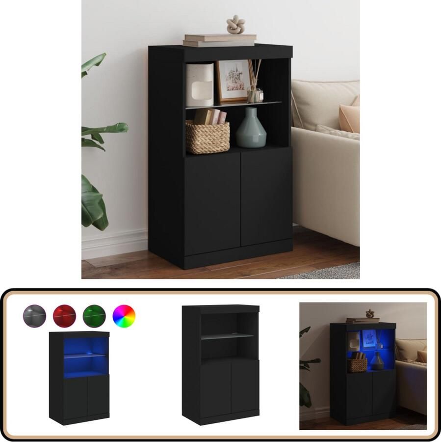 VidaXL Dressoir Met LED-verlichting Zwart Dressoir Buffetkast Led Verlichting Modern Design Woonkamer - Foto 2