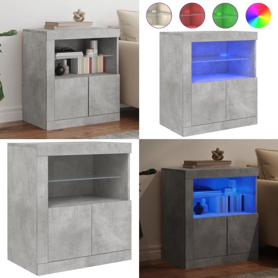 VidaXL Dressoir met LED-verlichting 60 5x37x67 cm betongrijs Dressoir Dressoirs Buffet Dressoirkast