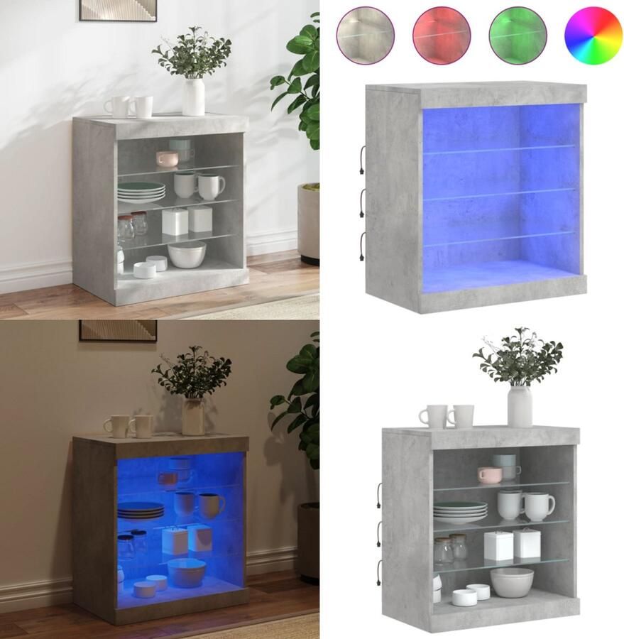 VidaXL Dressoir met LED-verlichting 60 5x37x67 cm betongrijs Dressoir Dressoirs Buffet Dressoirkast