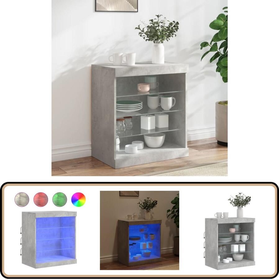 VidaXL Dressoir met LED-verlichting Betongrijs 60 5x37x67 cm Dressoir Buffetkast Led Verlichting Betongrijs Modern