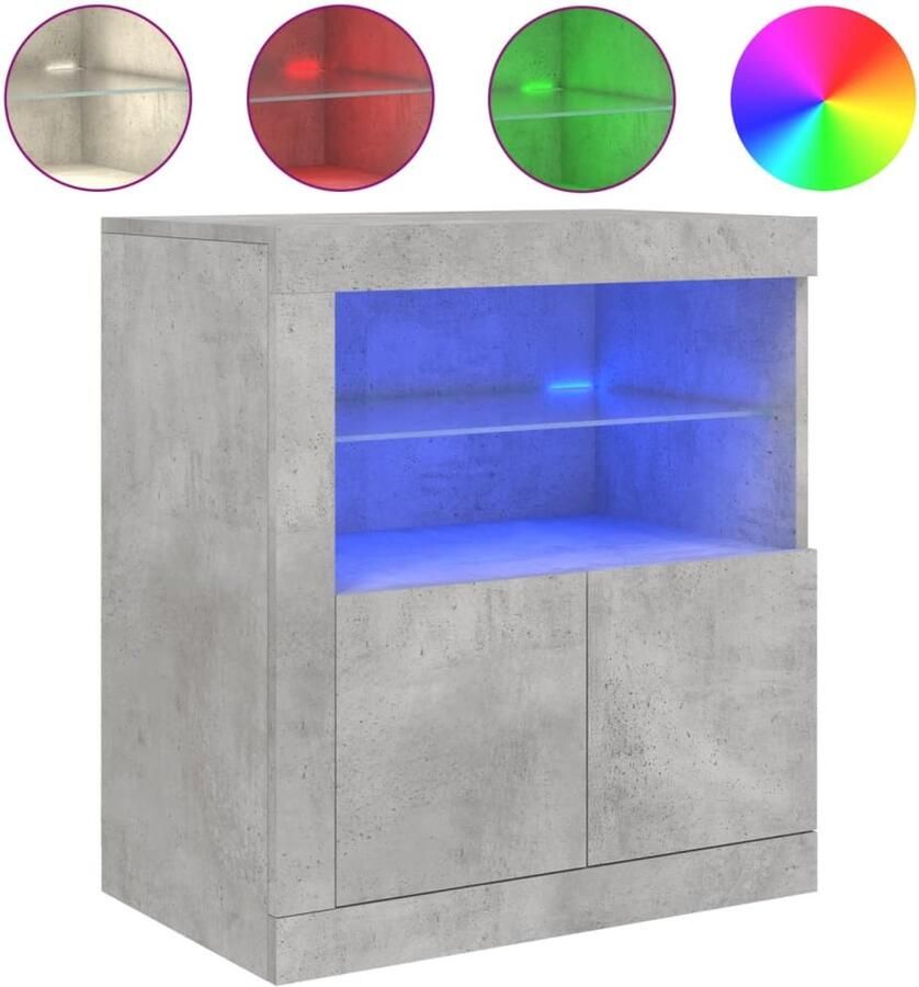 VidaXL Dressoir 60 5x37x67 cm Betongrijs LED Moderne Kast Tv Meubel Buffettafel Led Verlichting Opbergkast