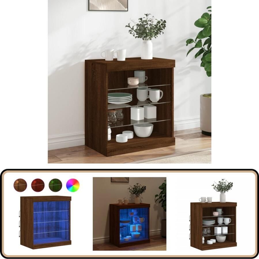 VidaXL Dressoir LED 60 5x37x67 cm Bruin Eiken Dressoir Buffetkast Led Verlichting Houten Kast Opbergkast