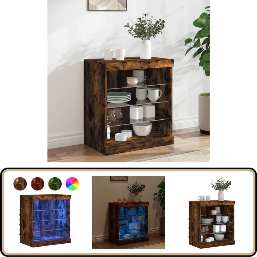 VidaXL Dressoir met LED 60 5x37x67 cm Eikenkleur Modern Dressoir Led Verlichting Buffetkast Opbergruimte Houten Kast