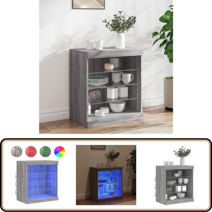 VidaXL Dressoir LED-verlichting 60 5x37x67 cm Grijs Dressoir Kast Led Verlichting Modern Grijze Kast