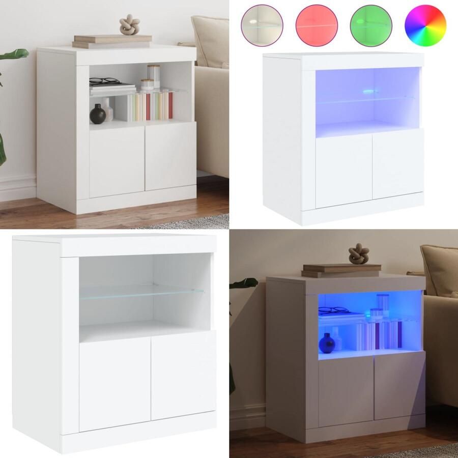 VidaXL Dressoir met LED-verlichting 60 5x37x67 cm wit Dressoir Dressoirs Opbergkast Wandkast