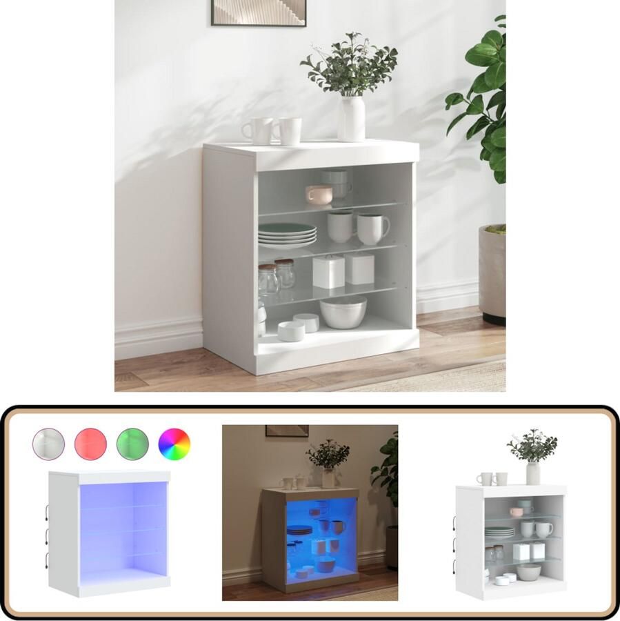 VidaXL Dressoir LED Verlichting Wit 60 5x37x67 cm Modern Dressoir Led Verlichting Tv Kast Salontafel Houten Dressoir