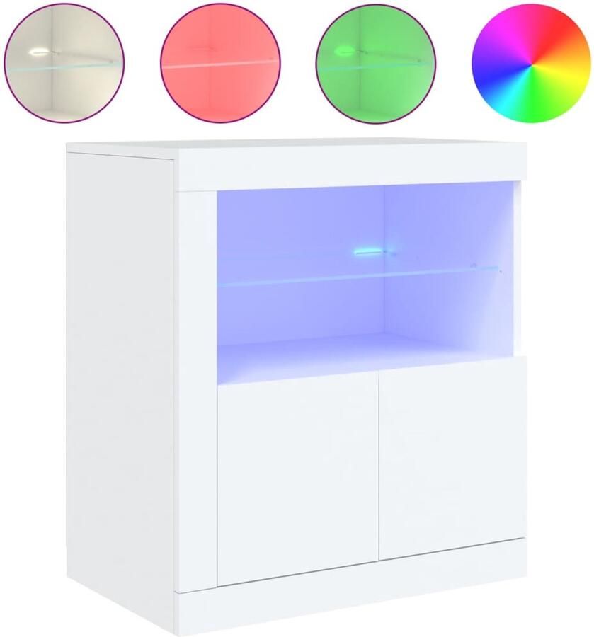 VidaXL Dressoir met LED-verlichting 60 5x37x67 cm wit Dressoir Modern Dressoir Houten Dressoir Wit Dressoir Led Verlichting - Foto 2