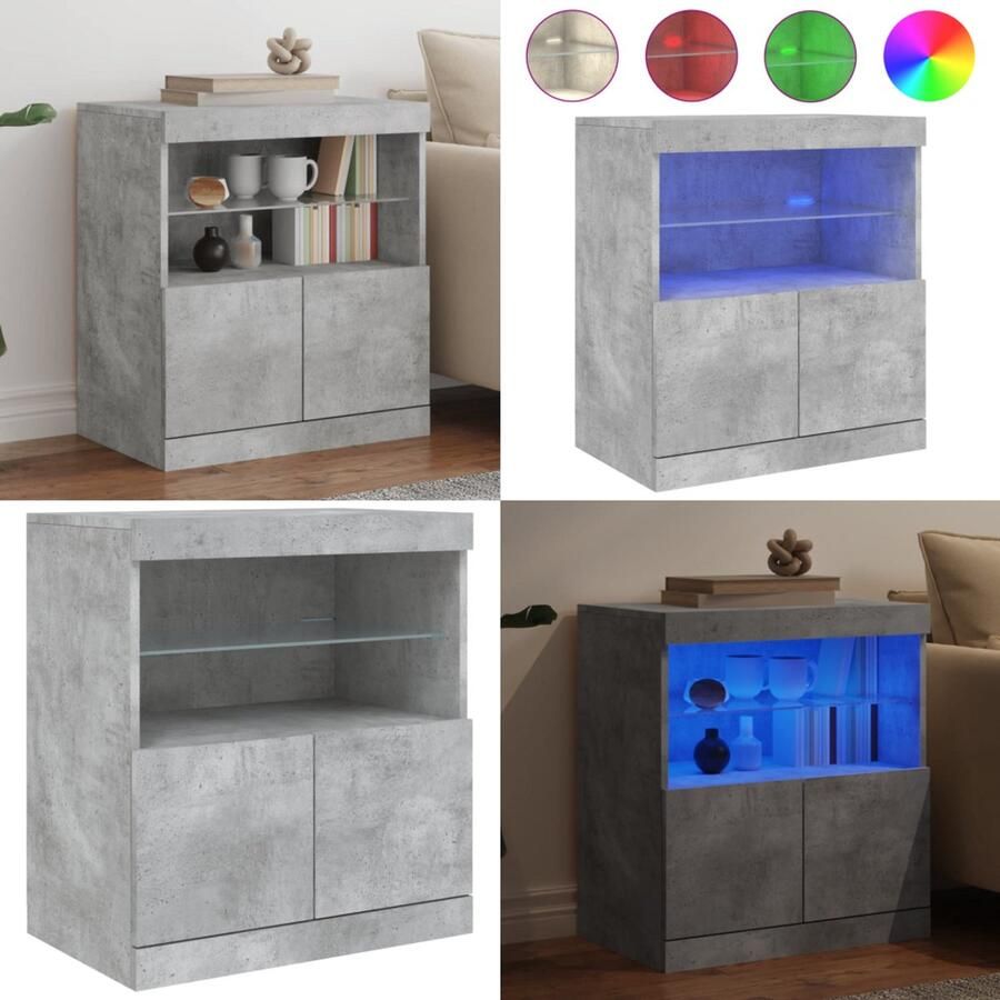VidaXL Dressoir met LED-verlichting 60x37x67 cm betongrijs Dressoir Dressoirs Buffet Dressoirkast