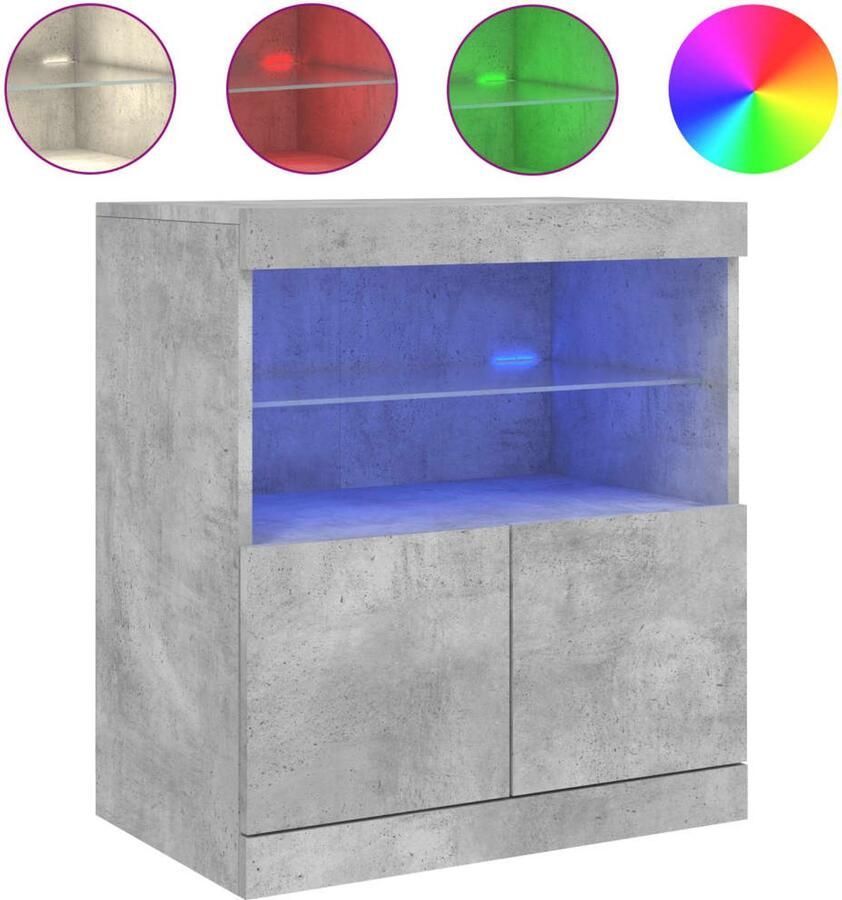 VidaXL Dressoir Met LED-verlichting Betongrijs Moderne Kast Tv-meubel Led Verlichting Buffetkast Opbergkast