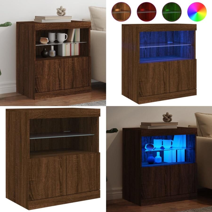 VidaXL Dressoir met LED-verlichting 60x37x67 cm bruin eikenkleur Dressoir Dressoirs Buffet Dressoirkast