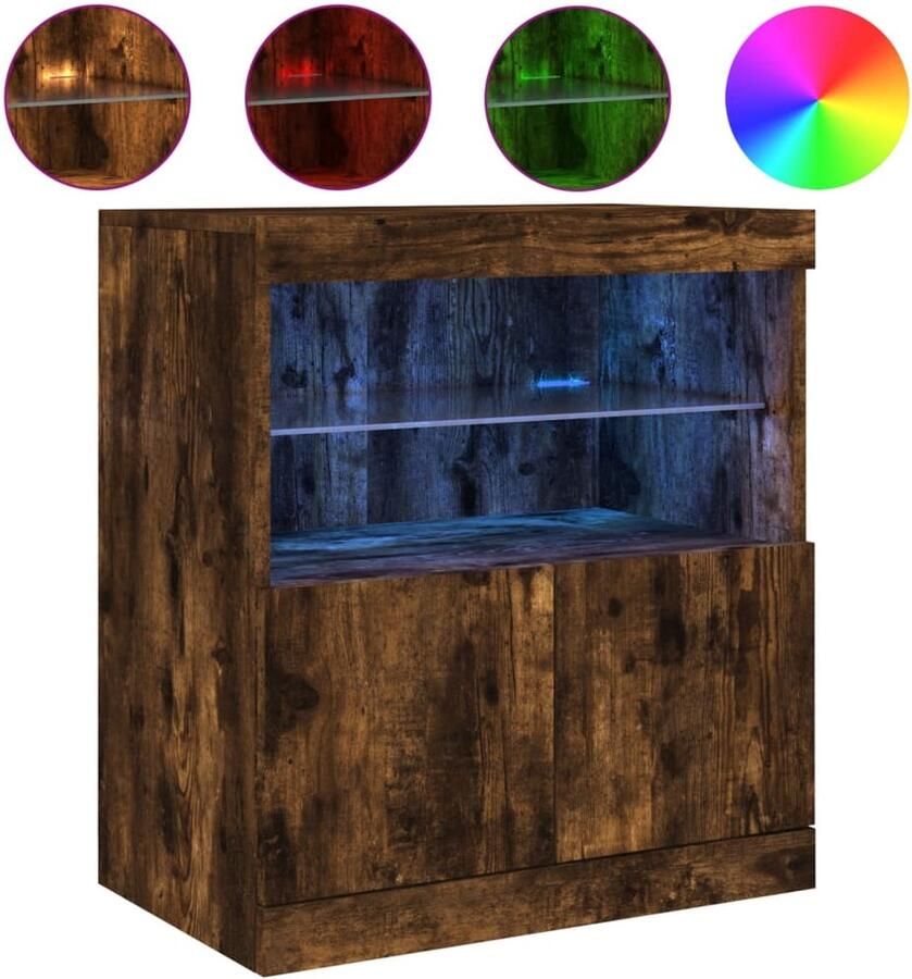 VidaXL Dressoir met LED in Gerookt Eiken 60x37x67 cm Dressoir Buffetkast Led Verlichting Houten Kast Modern Interieur