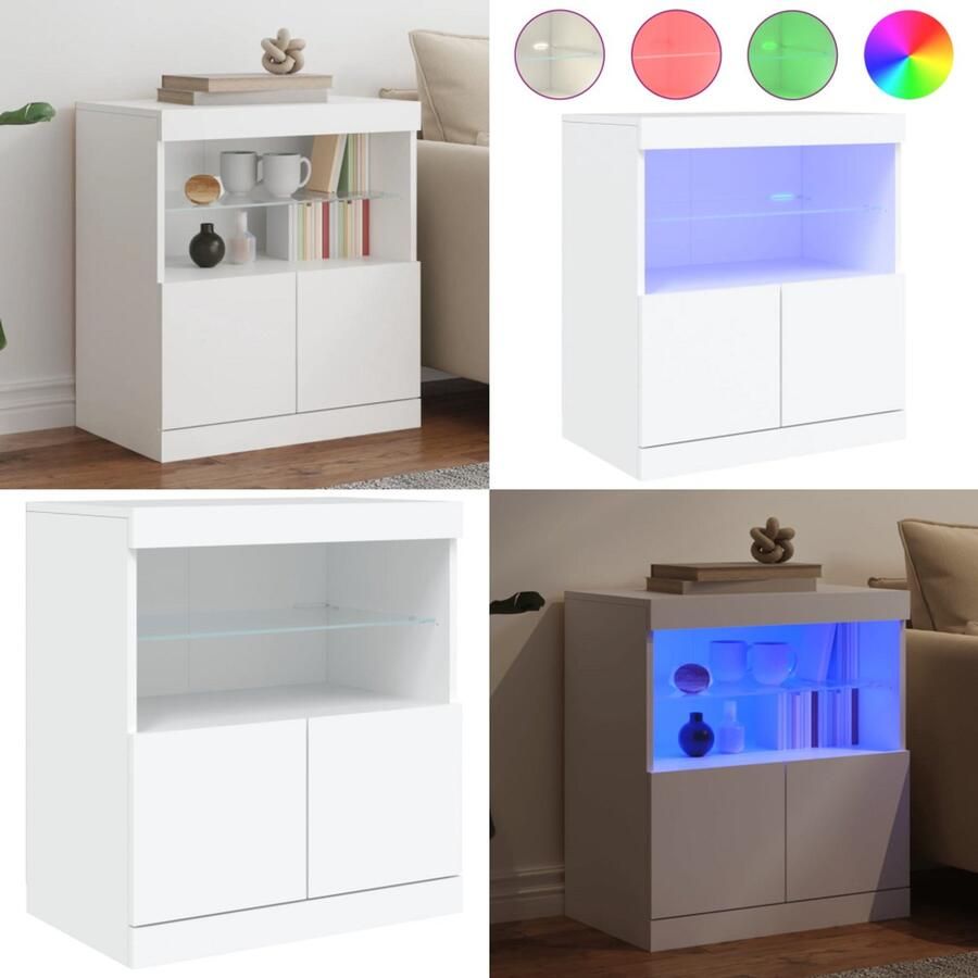 VidaXL Dressoir met LED-verlichting 60x37x67 cm wit Dressoir Dressoirs Buffet Dressoirkast